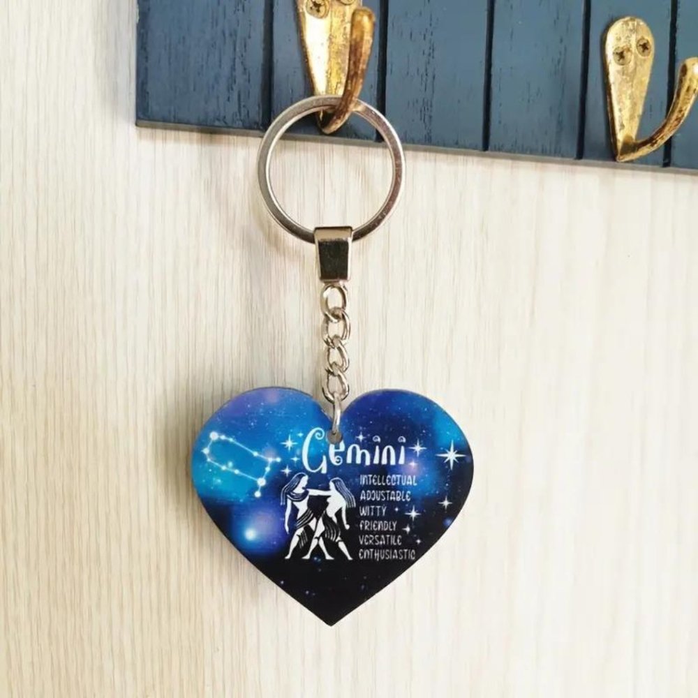 New Zodiac Universe Blue Heart Gemini Keychain